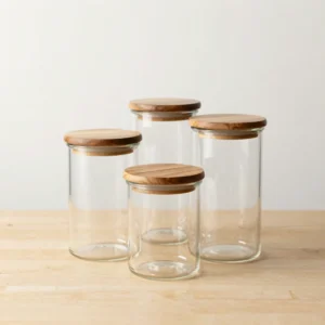 Fluted Glass Storage Jars with Wooden Lids